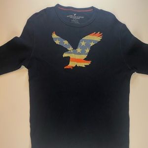 American Eagle Shirt Mens Size L Gray Thermal Pullover Waffle Long Sleeve Logo